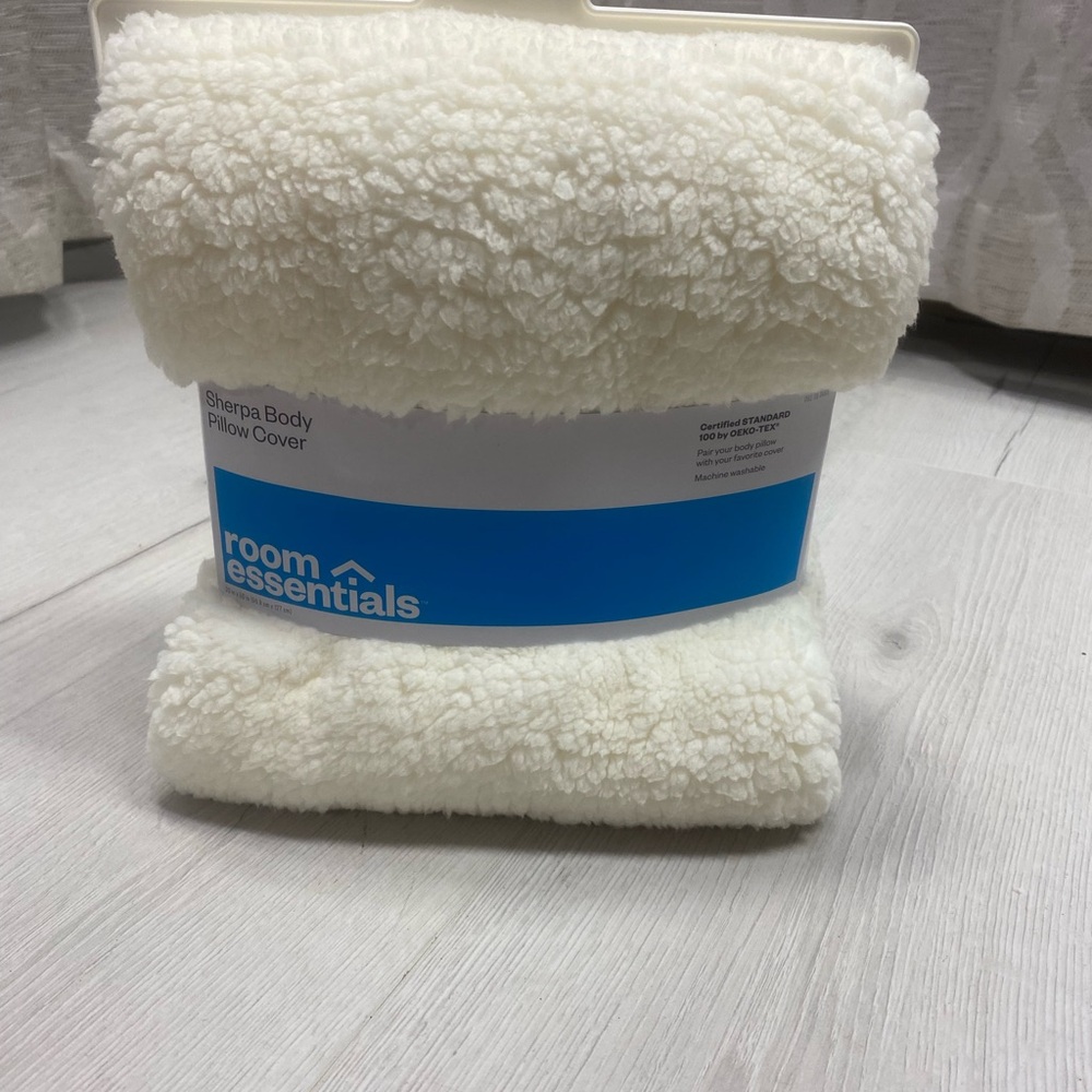 Room Essentials Cream Sherpa Body Pillow Cover - Soft Plush